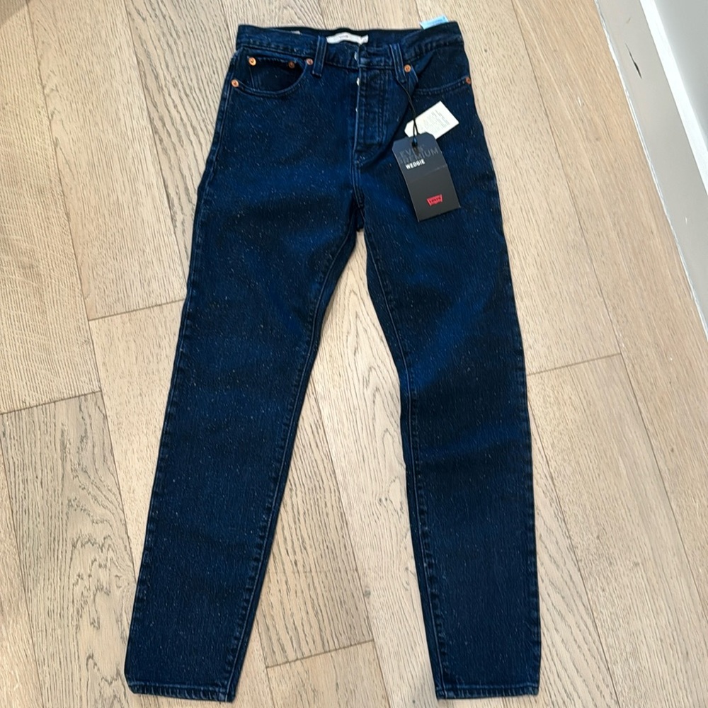 Levi’s speckled dark blue indigo denim jeans Wedgie straight leg mid rise 25